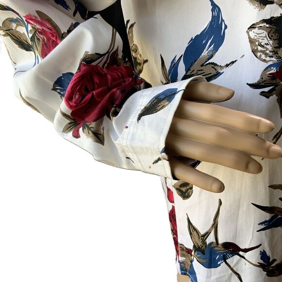 Womens White Multi Floral Print Long Sleeve Button Up Cottagecore Shirt Small - Picture 6 of 13